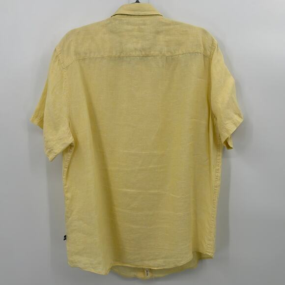 Nautica Linen Shirt Men Large Short Sleeve Button Down Yellow Minimalist Coastal - Picture 2 of 12